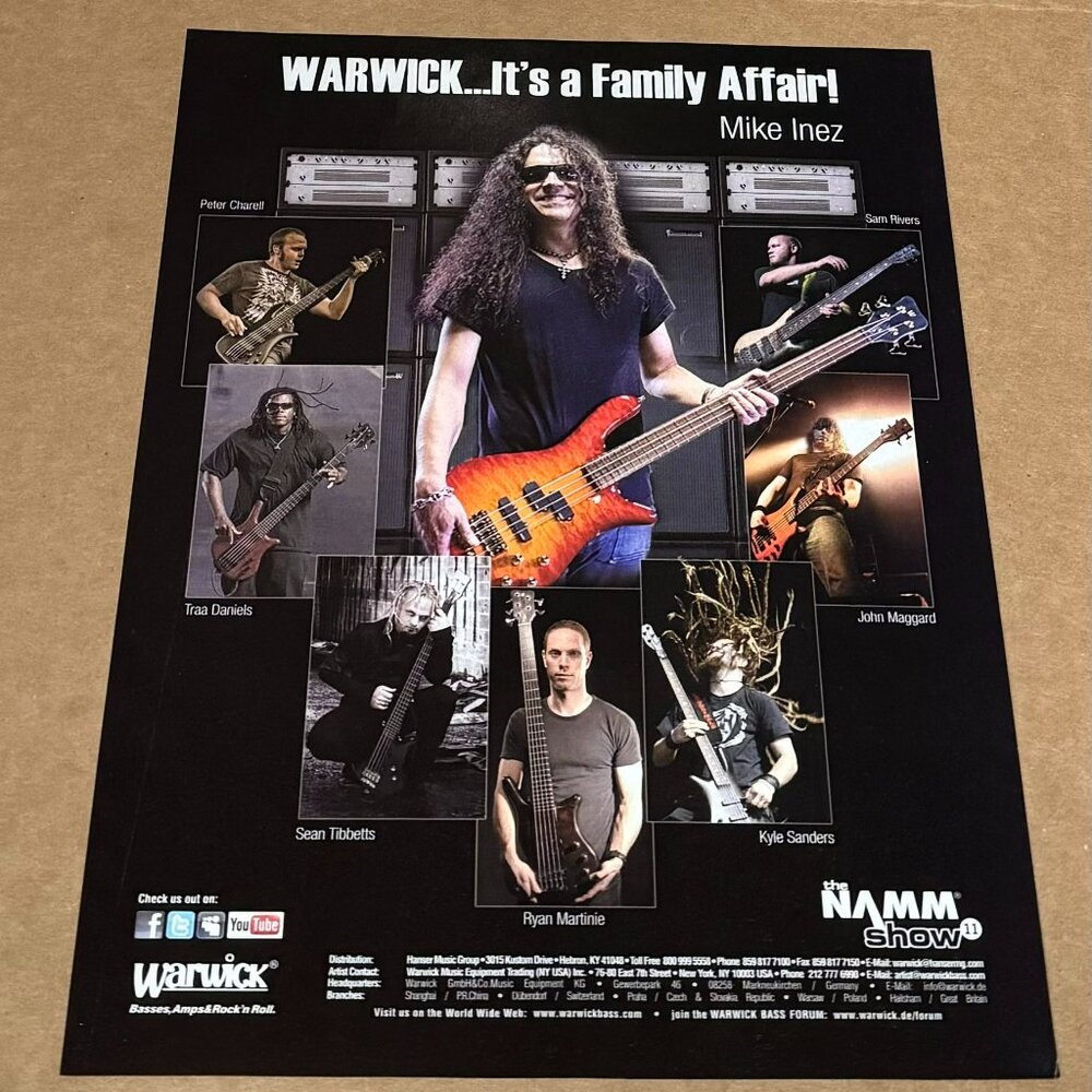 Mike Inez / Traa Daniels / Kyle Sanders - Warwick Amps Basses - 2011 Print Ad
